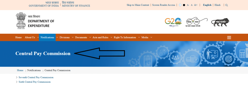8th Pay Commission official page on Department of Expenditure website India