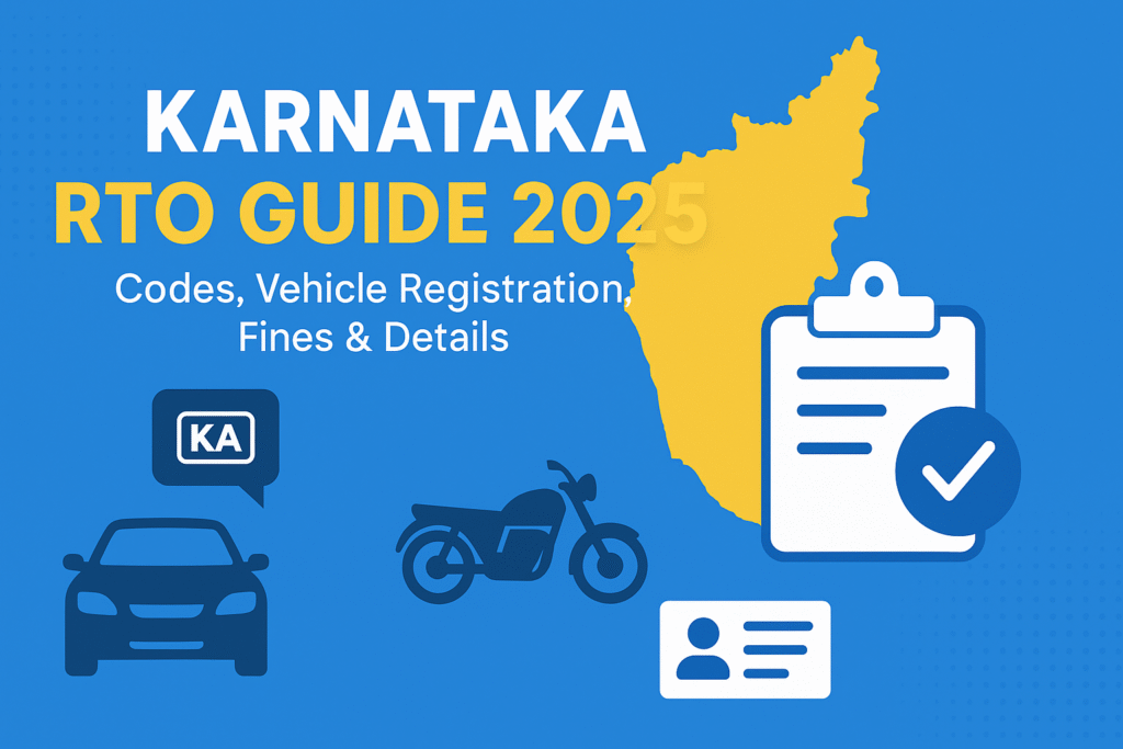 Karnataka RTO code list 2025, step-by-step vehicle registration process, RTO fines, and helpline information in Karnataka