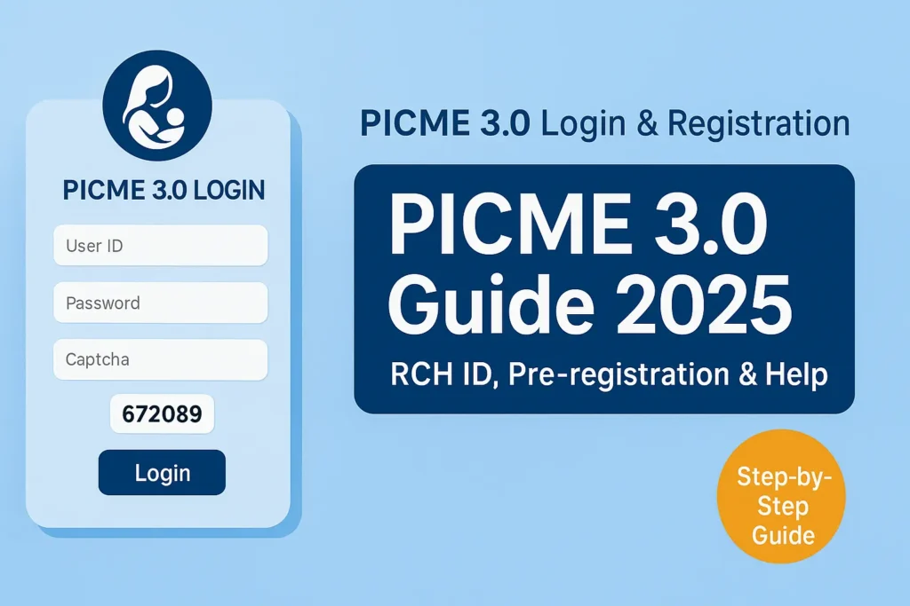 PICME 3.0 login and registration guide Tamil Nadu 2025 — RCH ID pre-registration, login steps, password recovery and troubleshooting