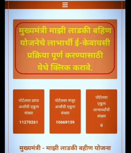 Screenshot: Homepage of Ladki Bahin Yojana portal showing the “eKYC” button.