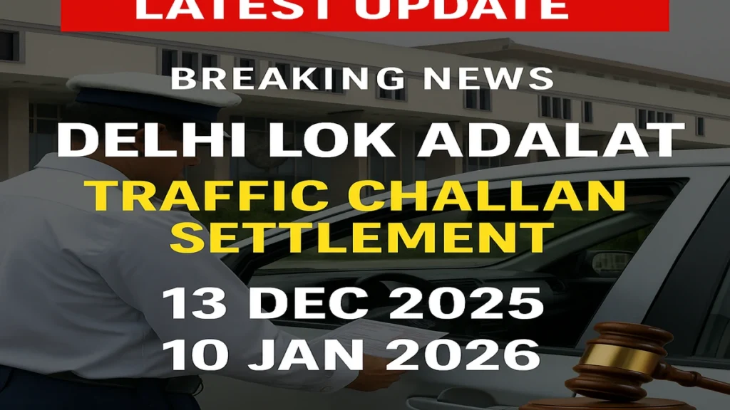 Delhi traffic police verifying vehicle papers for Lok Adalat 2025–26 challan settlement on 13 December and 10 January